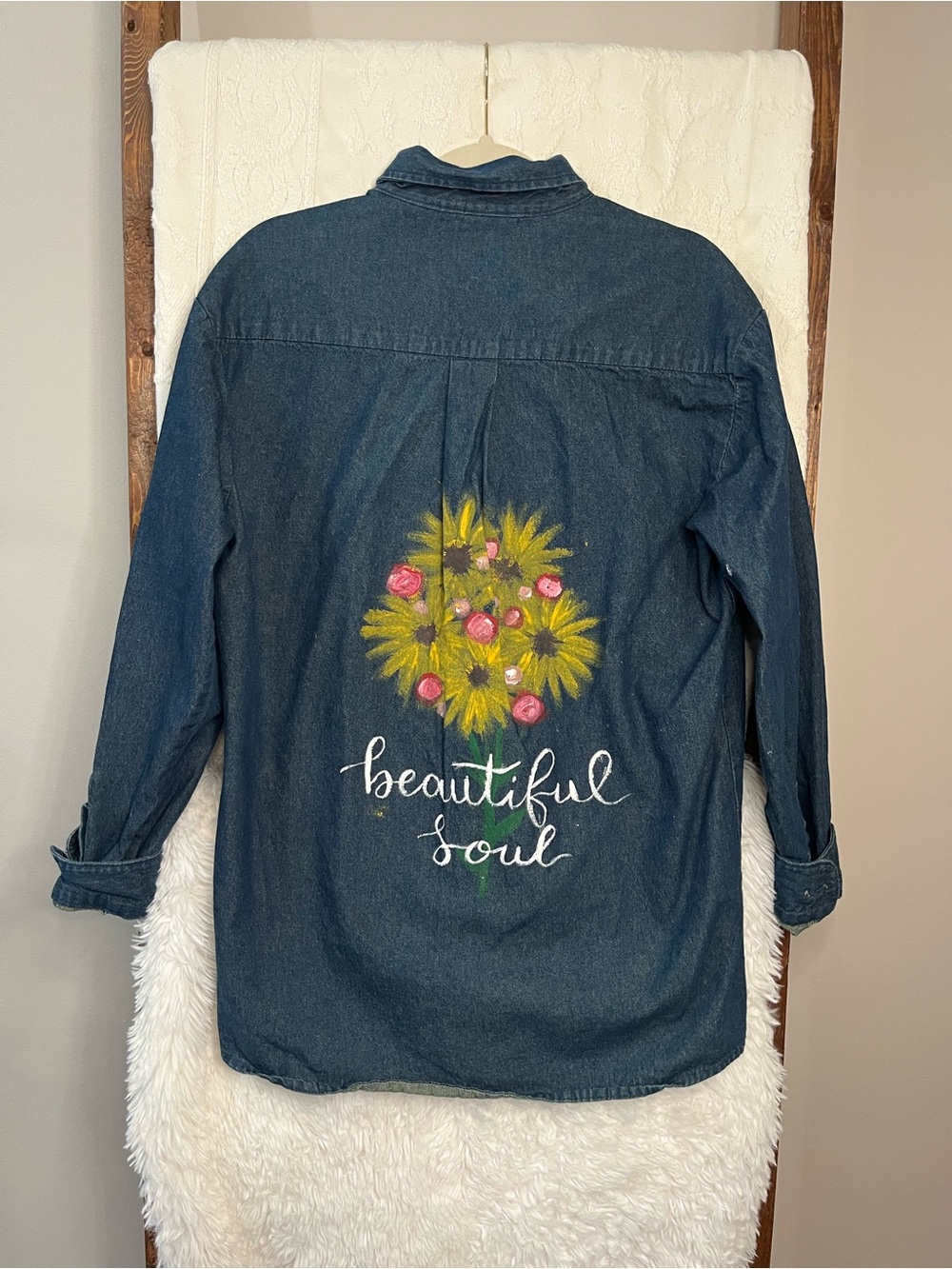 Custom Hand-Painted Dickies Denim Shirt - "Beautiful Soul" Sunflower